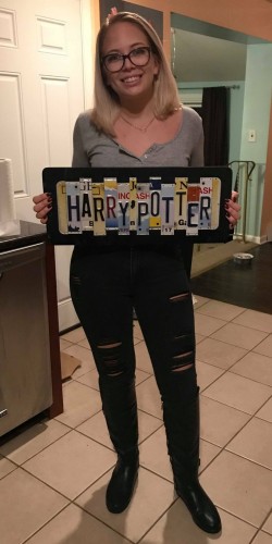 Taylor with her Harry Potter sign ☺